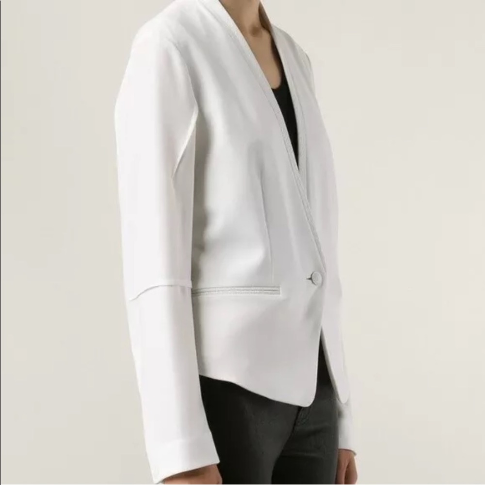 Rag & Bone Women's White Pascal Darted Leather Trim Blazer Size 12